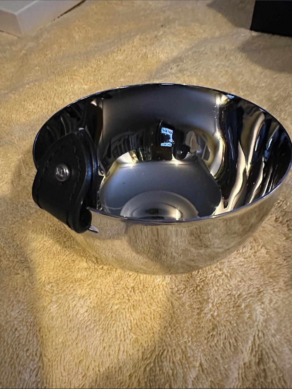 Ralph Lauren Stainless Steel Accent Bowl with Black Leather Handle